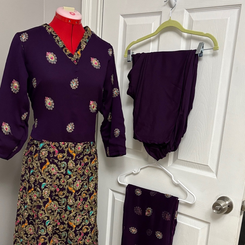 Embellished Deep Plum Ethnic Dress Set